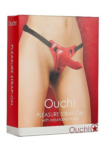 Красный страпон Pleasure Strap-On - 14,5 см.