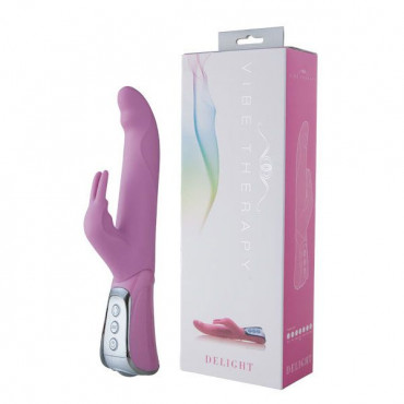 Розовый вибратор Vibe Therapy Delight с клиторальным стимулятором и вращением ствола - 23,5 см.