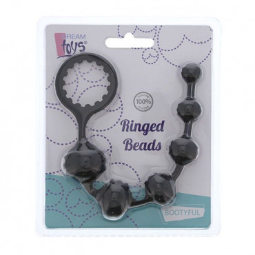 Черная анальная цепочка с шишечками Ringed Beads - 23 см.