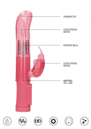 Розовый вибратор-кролик Rotating Butterfly - 22,8 см.