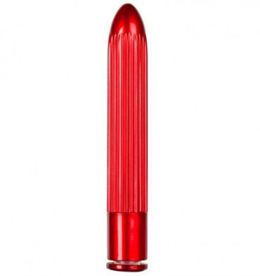 Красный классический вибратор с ребрышками Metallix Belicoso Ribbed Vibrator - 11,5 см.