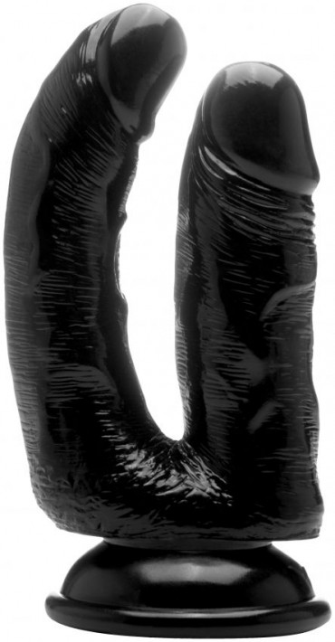 Чёрный анально-вагинальный фаллоимитатор Realistic Double Cock 6,5 Inch - 16,5 см.