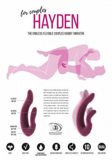 Розовый хай-тек вибратор для пар Hayden - 15,2 см.