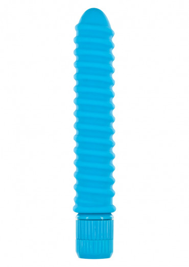 Синий вибромассажер Funky Ribbed Vibe - 15 см.
