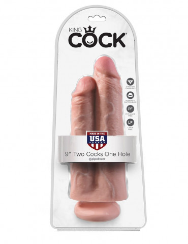 Телесный сдвоенный фаллоимитатор 9" Two Cocks One Hole - 25,4 см.