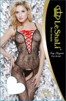Ажурный кэтсьюит с яркой шнуровкой в области декольте, черный с красным