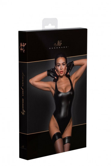 Эротическое боди с высокими вырезами Powerwetlook body with high cut bottom hem, черный