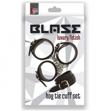 Черные наручники и поножи с креплением Hog Tie Cuff Set