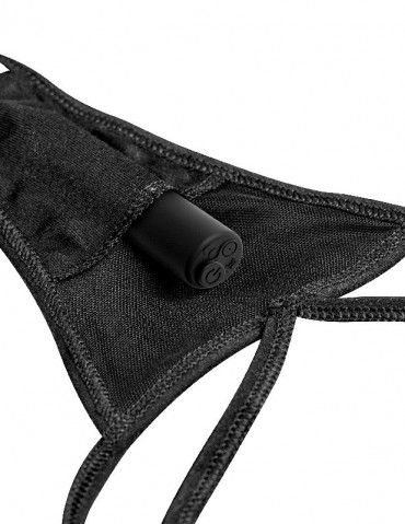 Черные трусики Remote Lace Peek-a-Boo S-M-L с вибрацией и анальным стимулятором, черный
