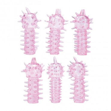 Набор из 6 розовых закрытых насадок с шипами Tickler Jelly Sleeve Set