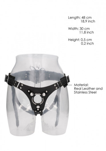 Черные трусики O-ring для страпона Leather Strap-on Harness