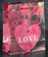 Подарочный пакет Love с розочками и сердечками - 23 х 18 см.