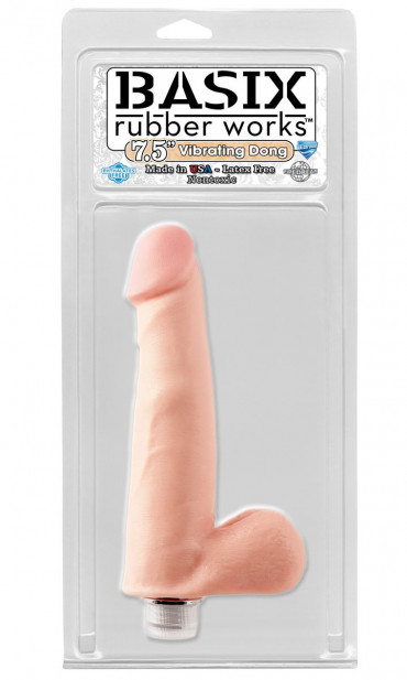 Вибратор-реалистик с мошонкой телесного цвета Vibrating Dong - 21,5 см.