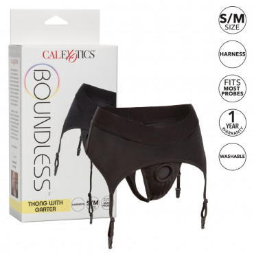 Черные трусики для страпона Thong with Garter размера S/M, черный