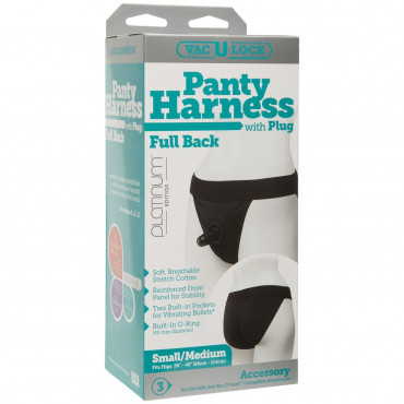 Трусики с плугом Vac-U-Lock Panty Harness with Plug Full Back - S/M, черный