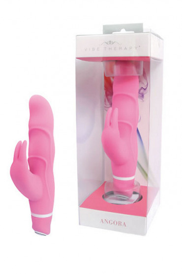 Розовый вибромассажёр с клиторальной стимуляцией Vibe Therapy Angora - 15 см.