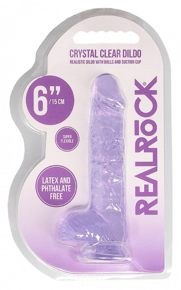 Фиолетовый фаллоимитатор Realrock Crystal Clear 6 inch - 17 см.