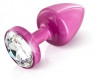 Розовый анальный плаг Anni Magnet T1 pink Cristal/black с 2 заменяемыми кристаллами - 6 см.