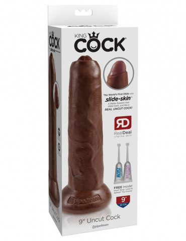 Коричневый необрезанный фаллоимитатор на присоске 9" Uncut Cock - 25,4 см