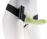 Флуоресцентный полый страпон унисекс с вибрацией For Him or Her ​Vibrating Hollow Strap-On - 15 см.