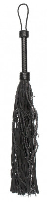 Черная многохвостая плетеная плеть Leather Suede Barbed Wired Flogger - 76 см.