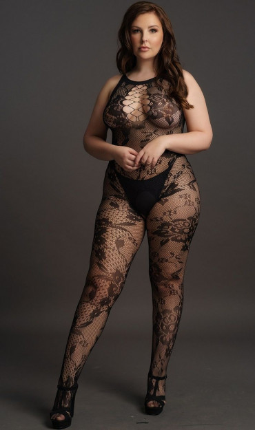 Ажурный кэтсьюит Criss Cross Neck Bodystocking, черный