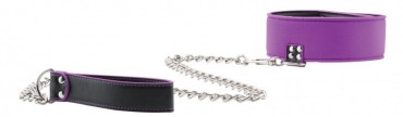 Чёрно-фиолетовый двусторонний ошейник с поводком Reversible Collar with Leash